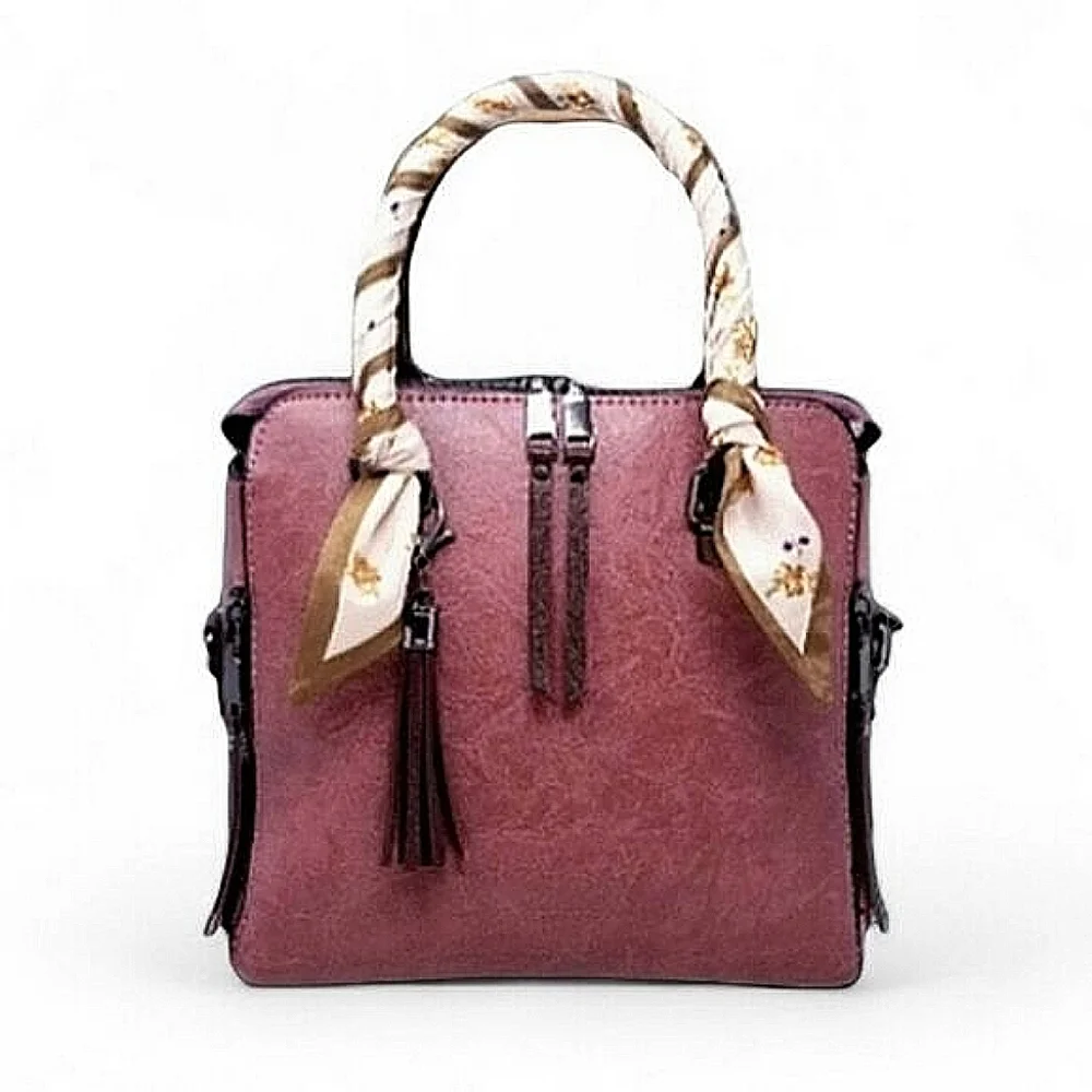 Dark Rose Double Strap Hand bag with Top Handle Scard